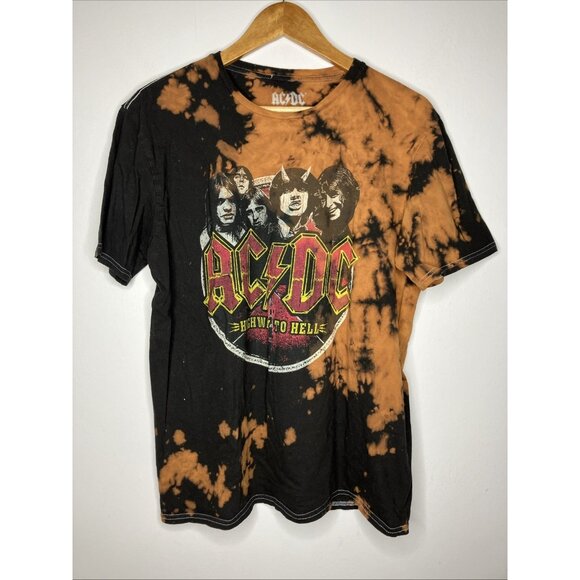 AC/DC Highway To Hell Bleach Stained Style Mens Medium T-Shirt READ - Picture 1 of 6